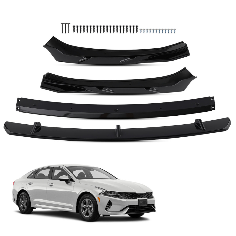 4-Piece Front Bumper Lip Kit compatible for KIA K5 2021-2024 Gloss Black Plastic Splitter