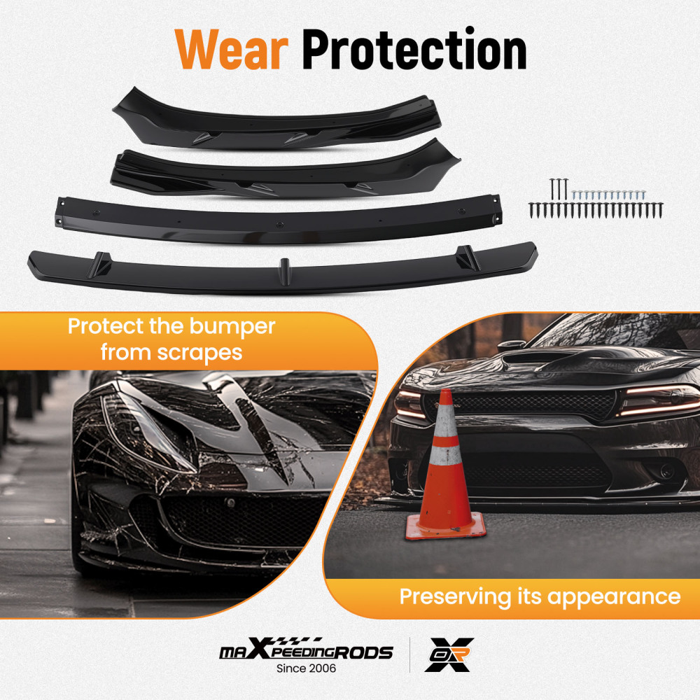 4-Piece Front Bumper Lip Kit compatible for KIA K5 2021-2024 Gloss Black Plastic Splitter