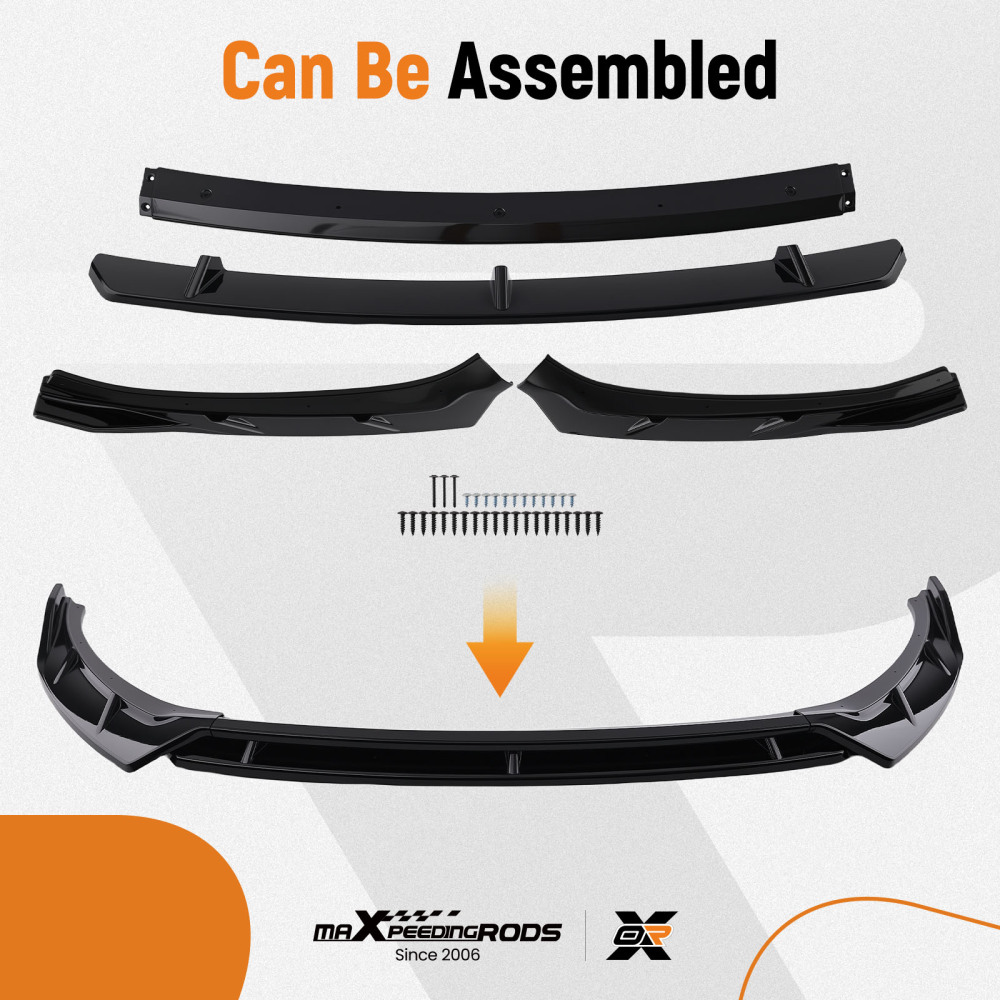 4-Piece Front Bumper Lip Kit compatible for KIA K5 2021-2024 Gloss Black Plastic Splitter