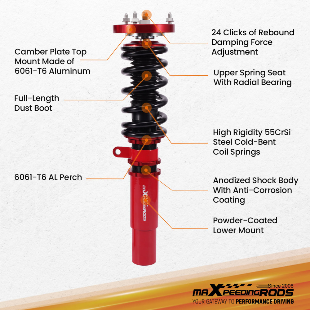 24 Way Coilovers Lowering Kit compatible for BMW 5 Series RWD E39 97-03 525i 530i 528i 540i