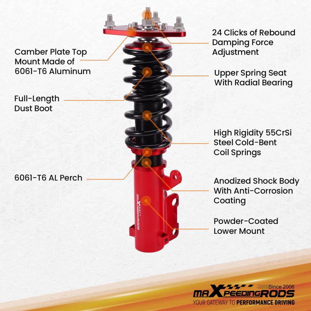 24 LEVEL DAMPER COILOVER compatible for MITSUBISHI ECLIPSE 4G 06-12 SUSPENSION CAMBER PLATE
