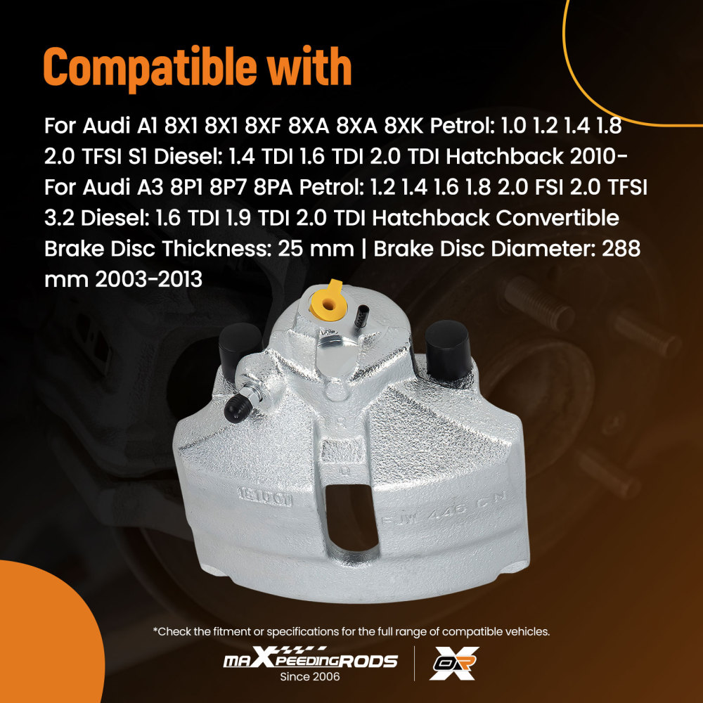 Front Right Brake Caliper compatible for Audi A1 A3 TT 8P1 compatible for Skoda VW Seat Ibiza MK 1Z0615124