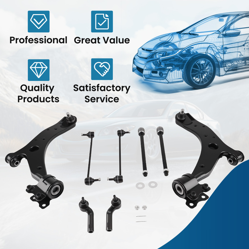 8x Front Lower Control Arms Tie Rods Sway Bars compatible for MAZDA 3 04-09 compatible for MAZDA 5 06-17