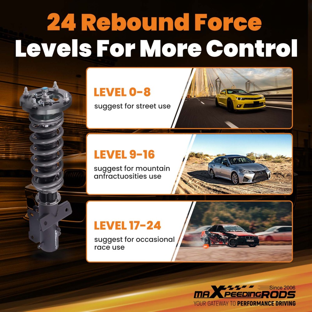 Coilovers 24 Way Damper Adjustable compatible for Ford Mustang GT 05-14 Shocks Absorbers