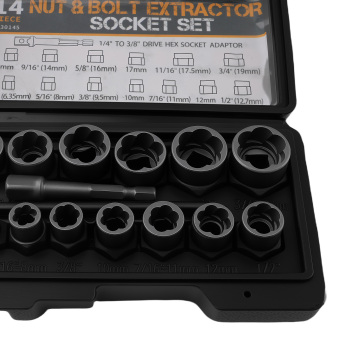 15pc Impact Twist Socket Set Lug Nut Removal Tool 6.35-19mm with AdapterPunch