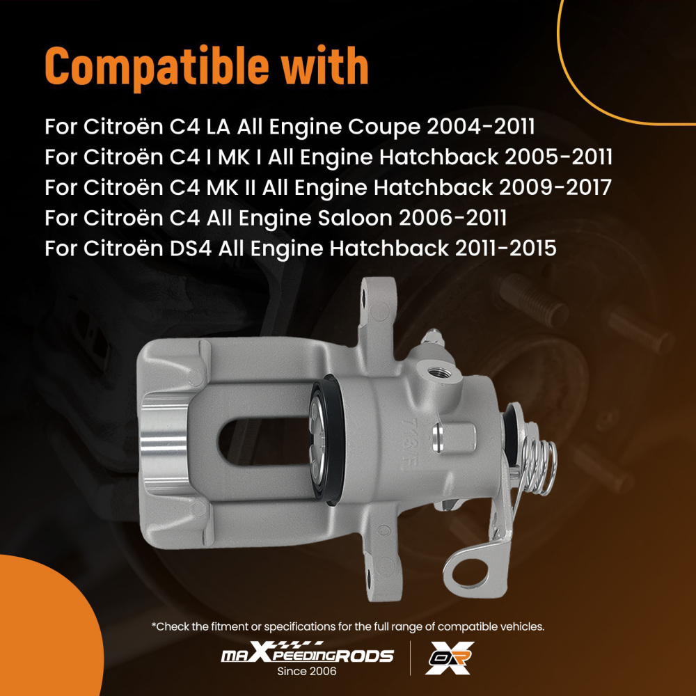 Floating Caliper Rear Right compatible for Citroen C4 Coupe Hatchback DS4 2004-2017 4401N7