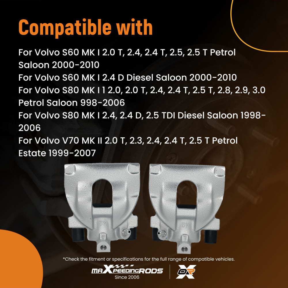 Rear Brake Caliper For Volvo S60 S80 V70 99-07 XC70 00-07 19-2600 19-2601