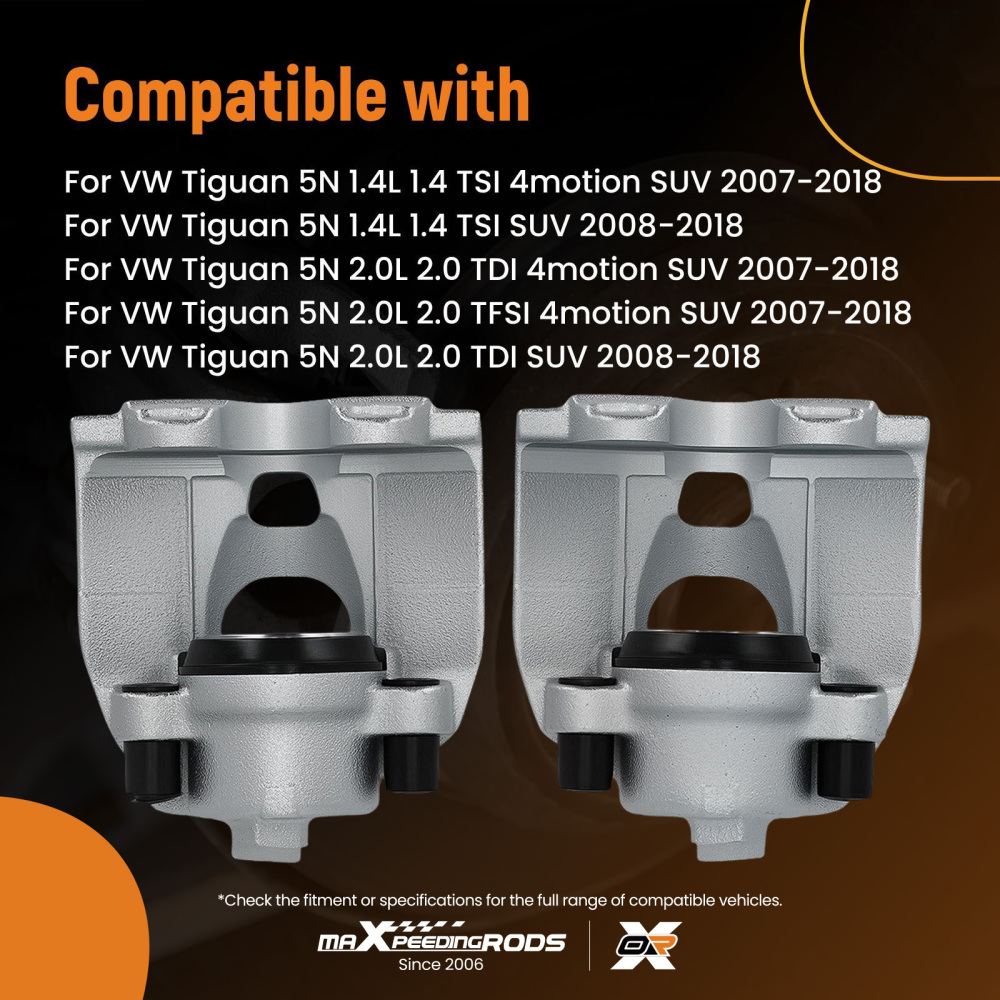 Pair Floating Brake Caliper Front compatible for Audi Q3 compatible for VW Passat Tiguan 2007- Sharan 2010