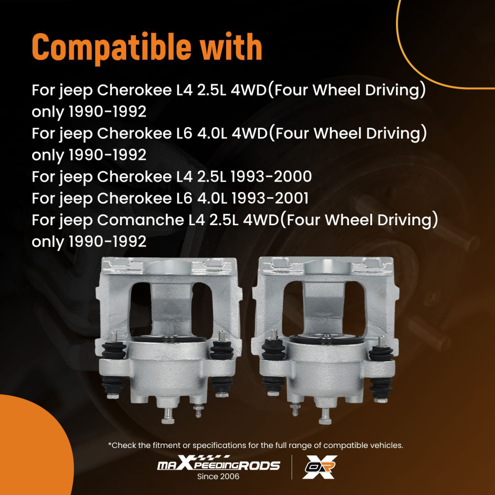 2x Front Brake Calipers Floating compatible for Jeep Cherokee Grand Cherokee 1990-1998 66mm