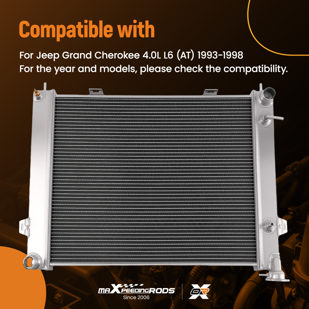 2 Row Radiator compatible for Jeep Grand Cherokee 4.0L L6 1993-1998 CC1395 DPI1395 AT Trans