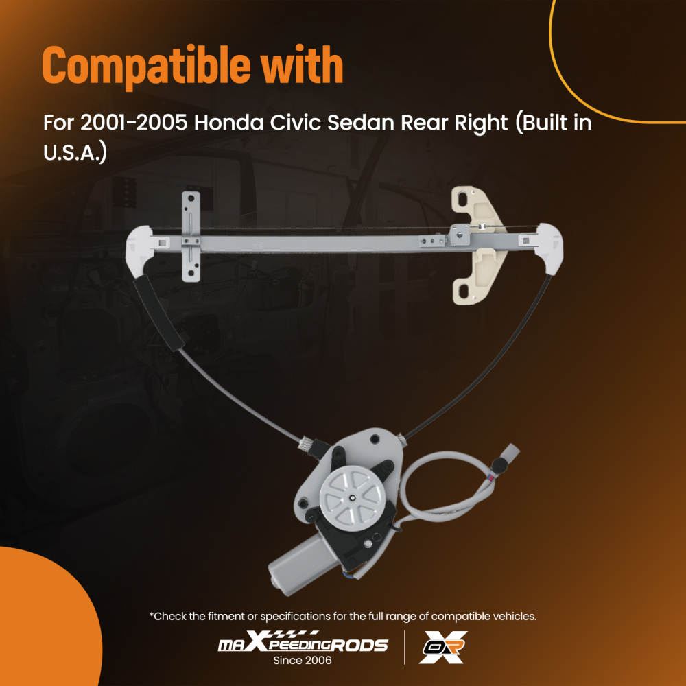 Rear Passenger Side Window Regulator w/ Motor compatible for Honda Civic 01-05 741-745