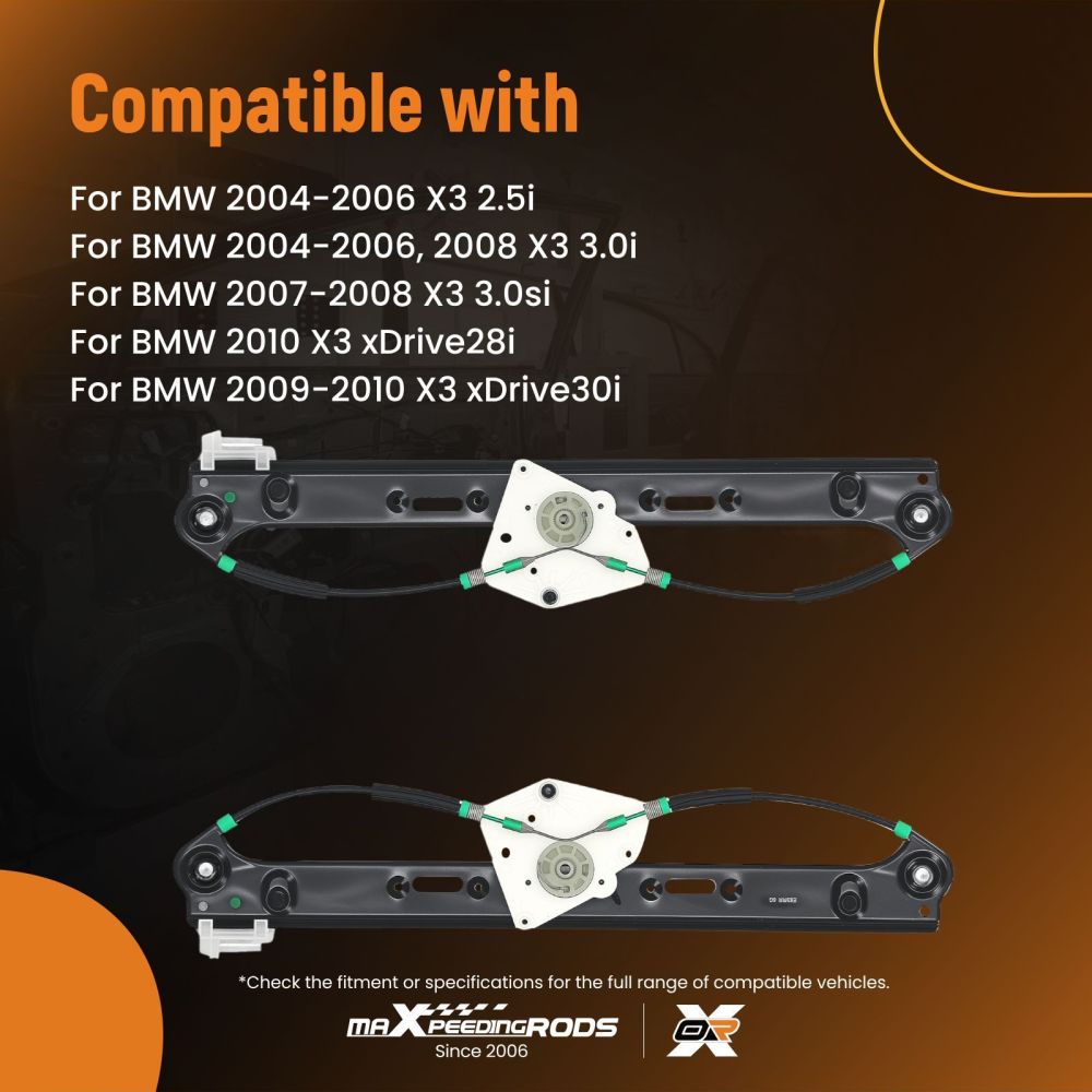 2X Left Right Power Window Regulator compatible for BMW X3 xDrive28i 2010 51353448251 Rear