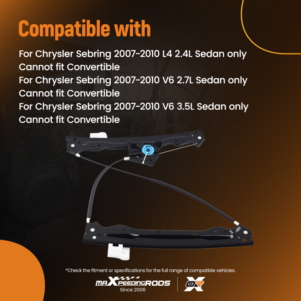 Front Right Window Regulator compatible for Chrysler Sebring 2007-2010 68020562AA 752-311