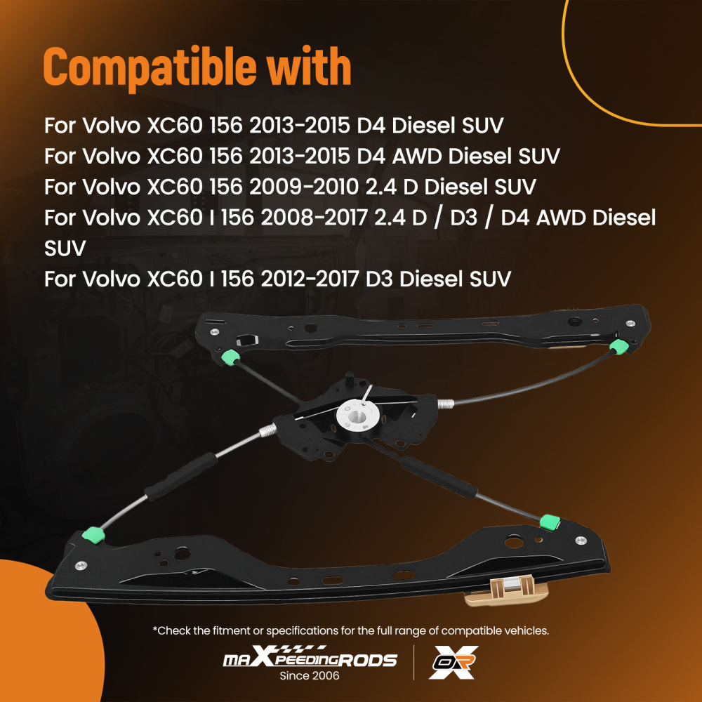 1X Window Regulator compatible for Volvo XC60 T5 AWD 2014-2017 Front LH Passenger Side