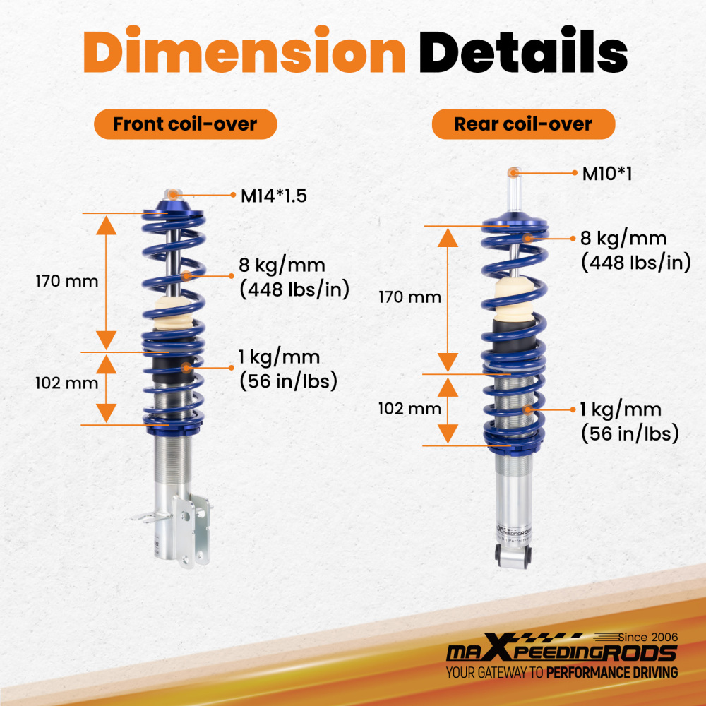 4 Pcs Full Kit Suspension Ammortizzatori Coilover compatibile per Vw Citigolf Citi compatibile per Golf Lowering Kit