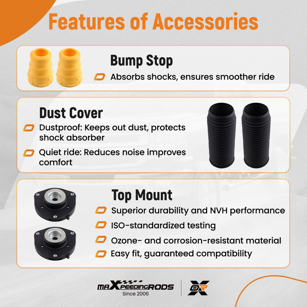 2 ammortizzatori + cuscinetto a cupola anteriore compatibile per VW Golf 5 6 PLUS V