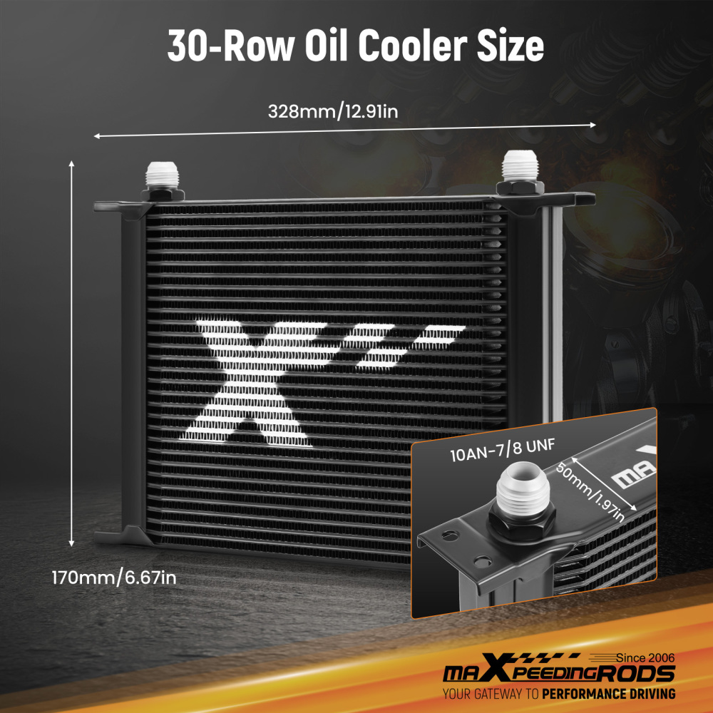 30 Row Aluminum Oil Cooler Kit Universal 10AN Engine Transmission Thermostatic