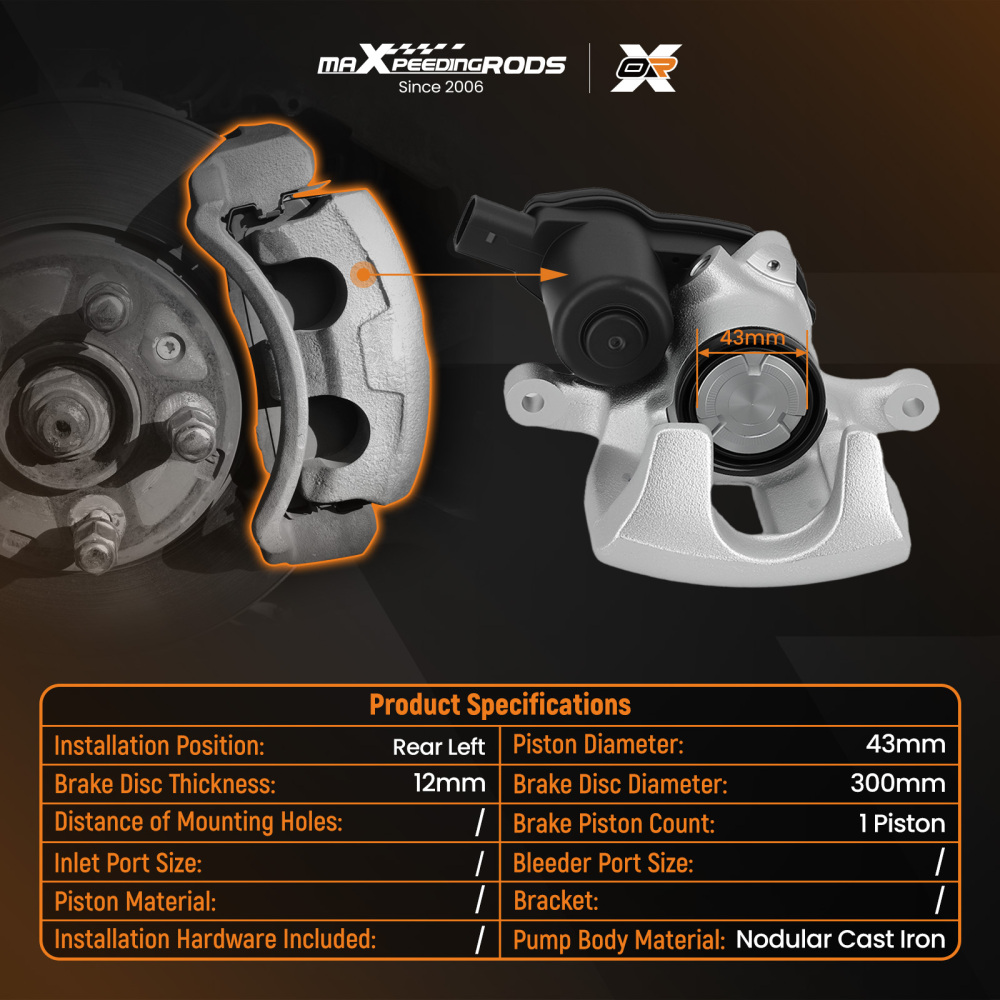 Brake Caliper Rear Left compatible for Audi A4 A5 Q5 8K2 B8 8T3 8R 2007-16 8K0615403E 43mm