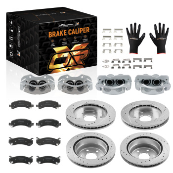 Front Rear Brake Rotors+Calipers w/Pads compatible for Cadillac	Escalade/Chevy Tahoe 2002