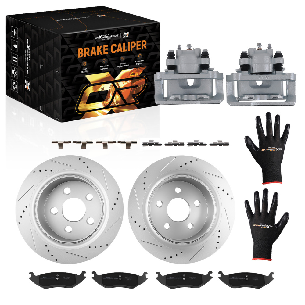 Rear Brake Rotors+Calipers w/Pads compatible for Dodge Ram 1500 2005-2010/Compatible for Ram 1500 2011-18