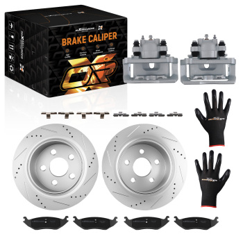 Rear Brake Rotors+Calipers w/Pads compatible for Dodge Ram 1500 2005-2010/Compatible for Ram 1500 2011-18