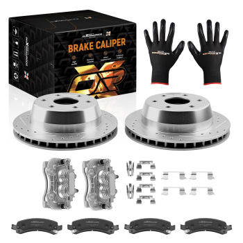 Rear Brake Rotors+Calipers w/Pads compatible for Cadillac Escalade/Chevrolet Tahoe 2002