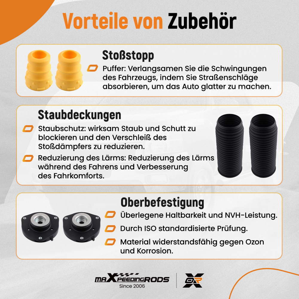 2 ammortizzatori + cuscinetto a cupola anteriore compatibile per VW Golf 5 6 PLUS V