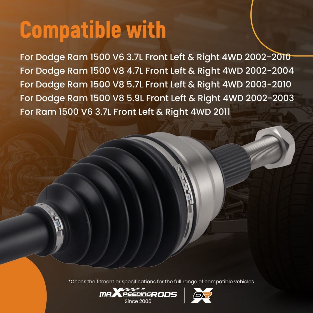 Albero CV Anteriore compatibile per Dodge Ram 1500 V6 V8 4WD 2002-11 66-3404 5072389AA Nero