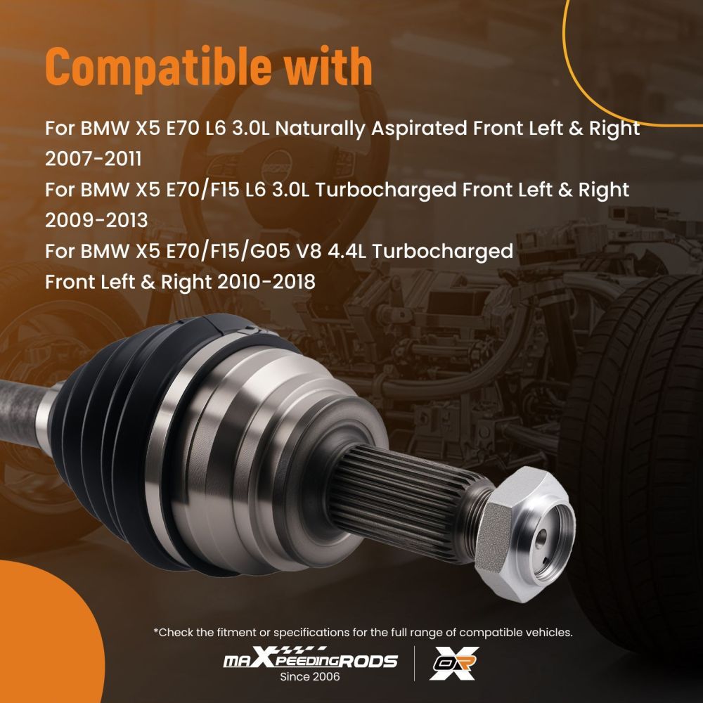 2x Left Right CV Axle Shafts compatible for BMW X5 X6 2007-2018 E70 F85 669319