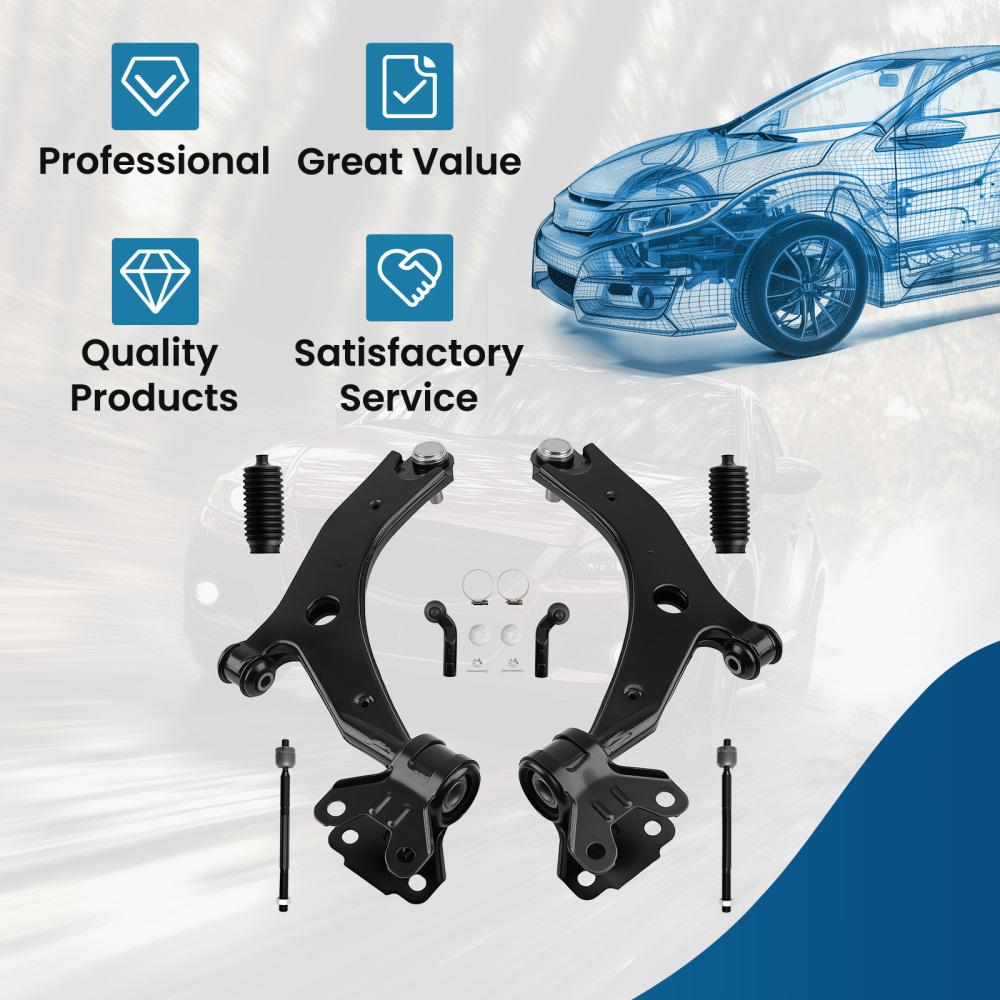 8pcs Front Lower Control Arm Kit OuterInner Tie Rods for 2010-2013 compatible for Mazda 3