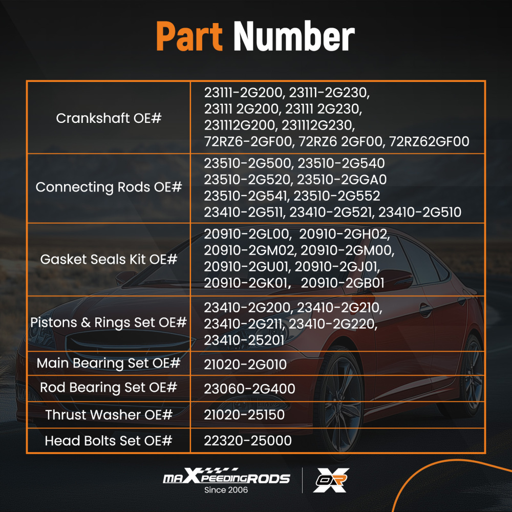 G4KE 2.4L Engine Overhaul Rebuild Kit - Crankshaft Con Rods Set compatible for Hyundai KIA