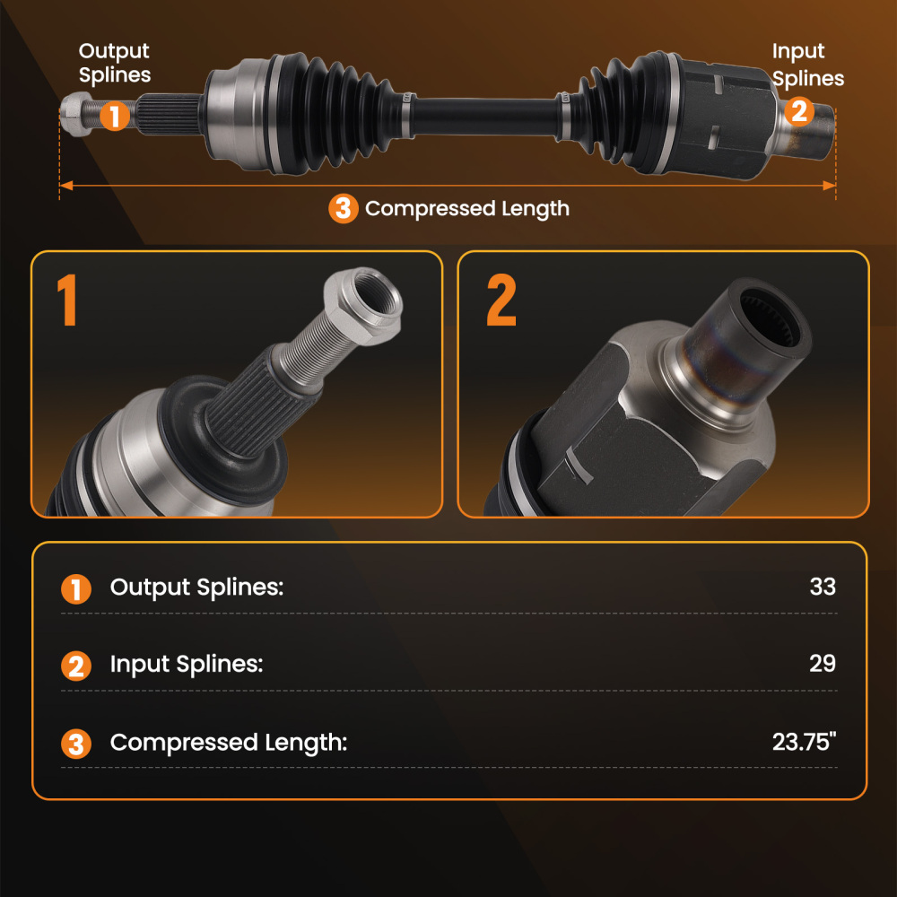 Albero CV Anteriore compatibile per Dodge Ram 1500 V6 V8 4WD 2002-11 66-3404 5072389AA Nero