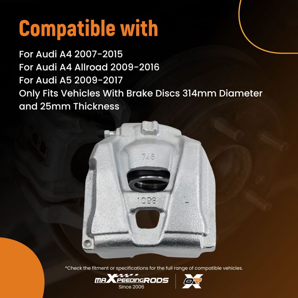 Front Left Brake Caliper compatible for Audi A4 Allroad B8 A5 8F7 8T3 8TA 8K0615123F 314mm