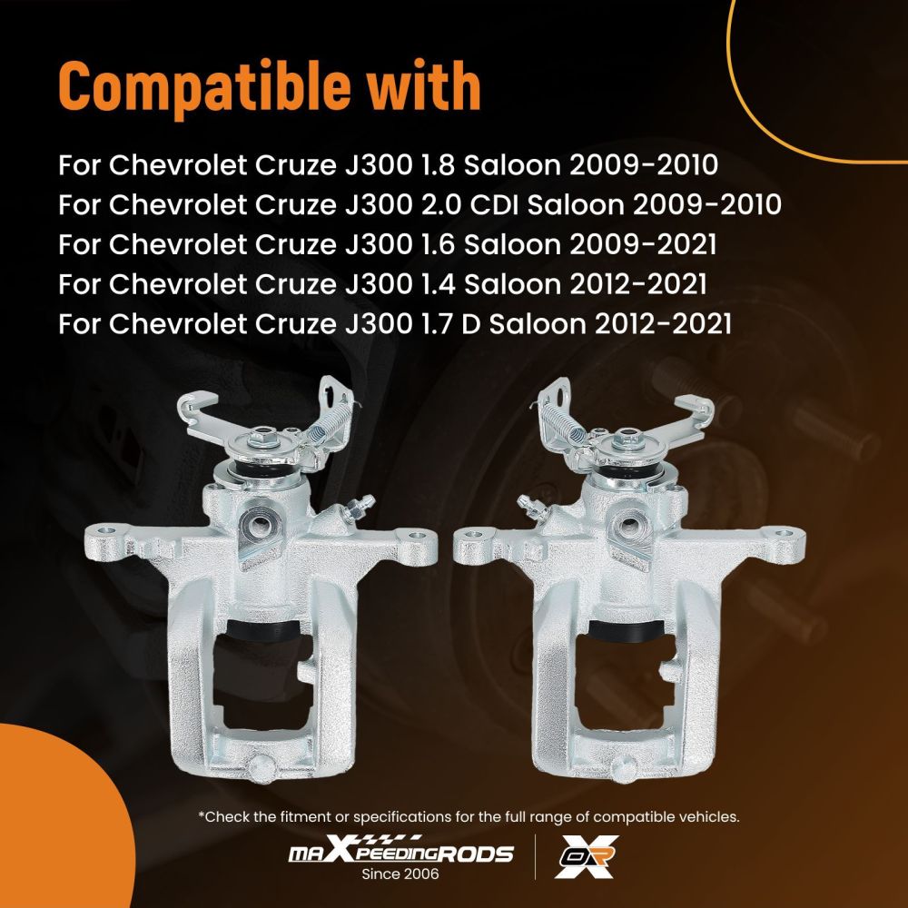 2x Rear Left Right Brake Calipers compatible for Chevrolet Aveo 2011- Volt 2011- 13300862