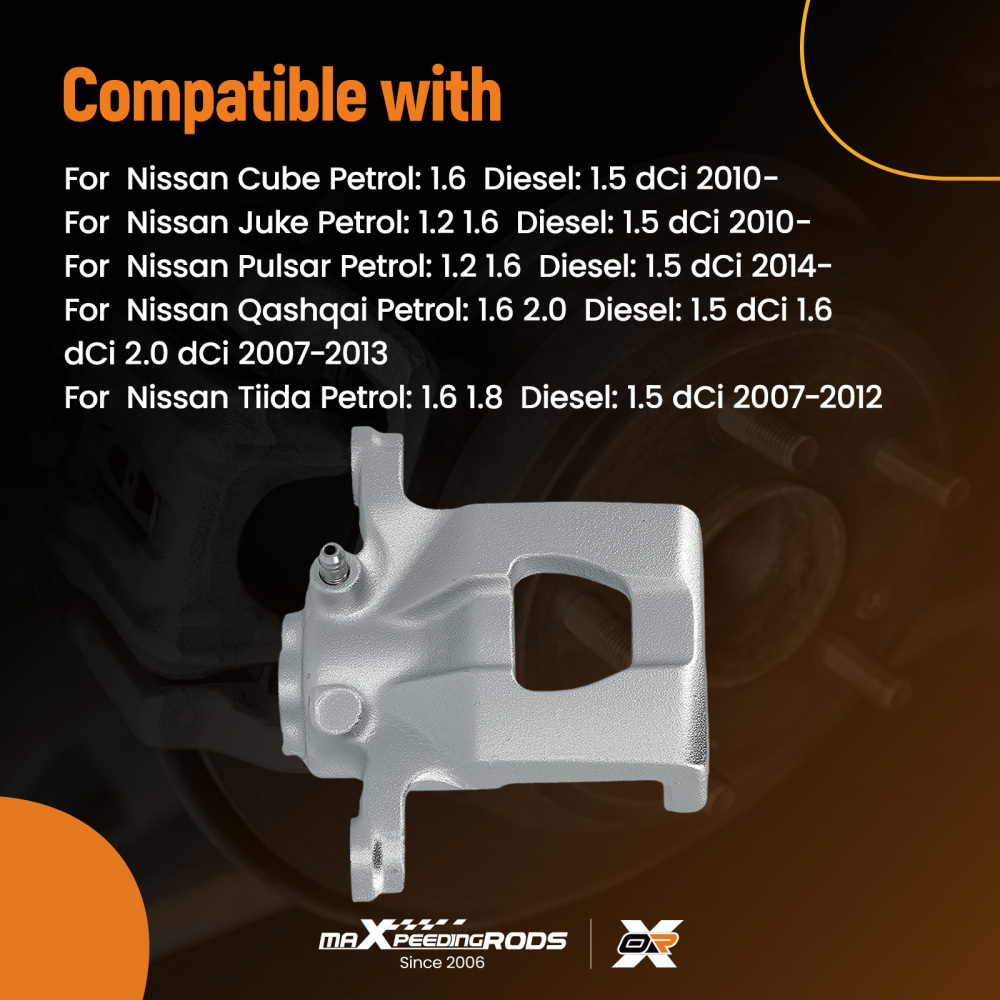 Pair Floating Brake Caliper Rear compatible for Nissan Qashqai 2007-2013 Tiida 2007-2012