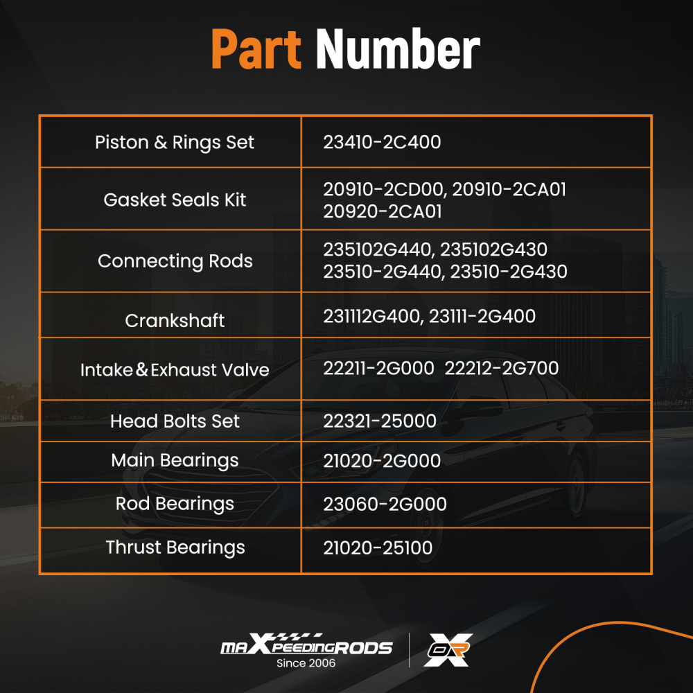 G4KF Engine Overhaul Rebuild Kit compatible for KIA Hyundai Genesis Coupe 2.0T 231112G400