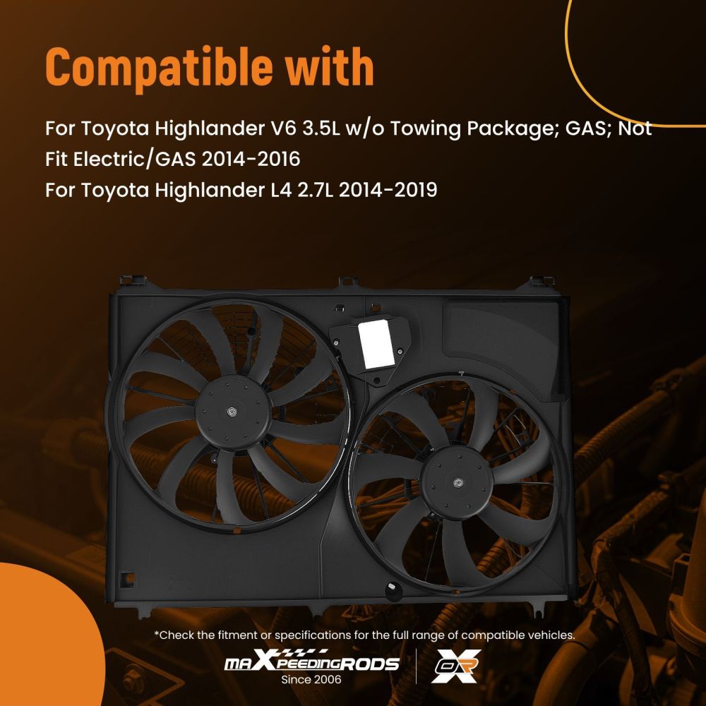 Engine Coolant Radiator Cooling Fan compatible for Toyota Highlander V6 3.5L/L4 2.7L 14-19