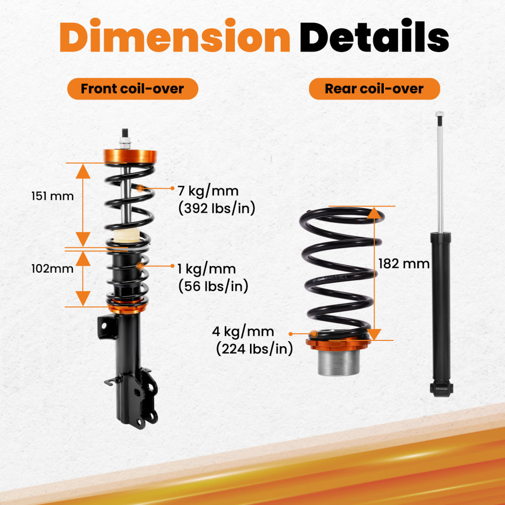 Adjustable Coilover Kit compatible for Fiat Grande Punto 199 2005-2018 Lowering Suspension