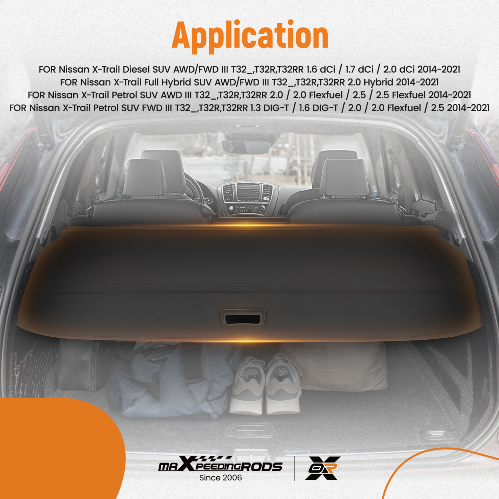 Black Boot Cover compatible for Nissan X-Trail T32 2014-2021 84982-4CL0A Retractable Shelf