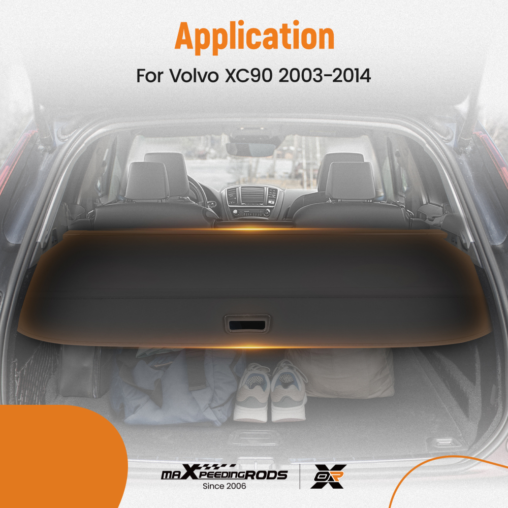 Black Rear Parcel Shelf Cargo Luggage Cover compatible for Volvo XC90 2003-2014 Retractable