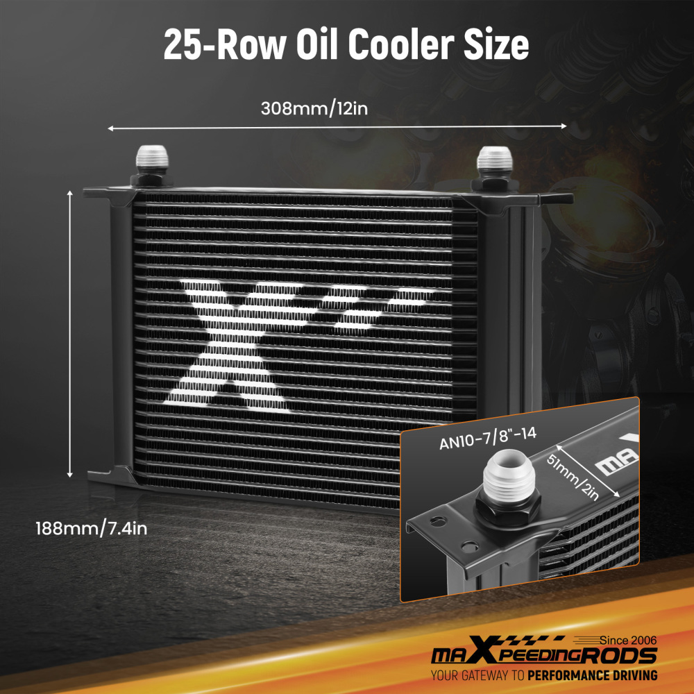Universal 25 Row Aluminum Transmission Engine Oil Cooler Kit AN10 AN8 AN6