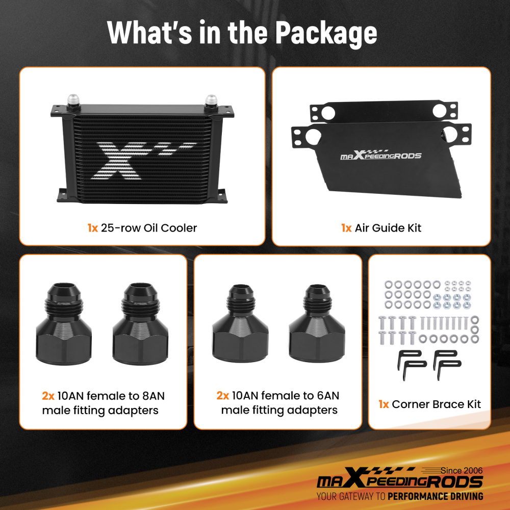 Universal 25 Row Aluminum Transmission Engine Oil Cooler Kit AN10 AN8 AN6