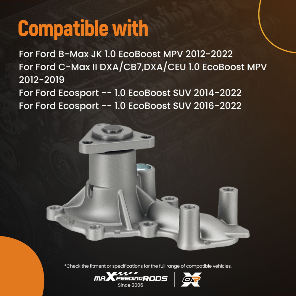 Cooling System Pump compatible for Ford B-Max Fiesta 1.0L 2012-2022 1766164 6 Wings