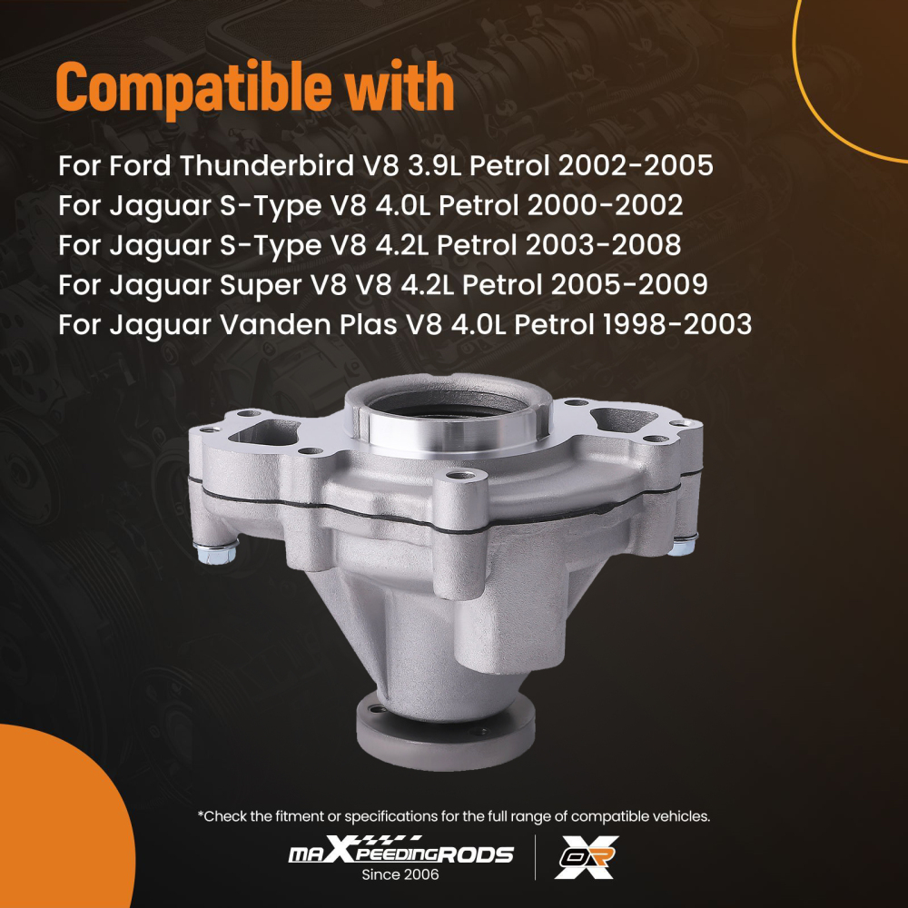 Coolant Pump Assembly compatible for Jaguar S-Type V8 4.0L 4.2L 2000-2008 JLM20143