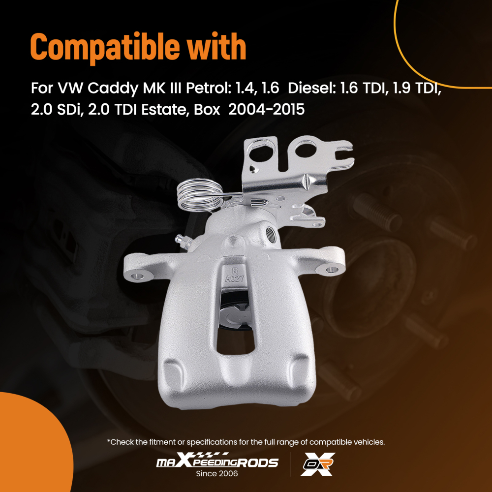 Brake Caliper Rear Right compatible for VW Caddy MK III 2004-2010 2K0615424 2K0615424B 41mm