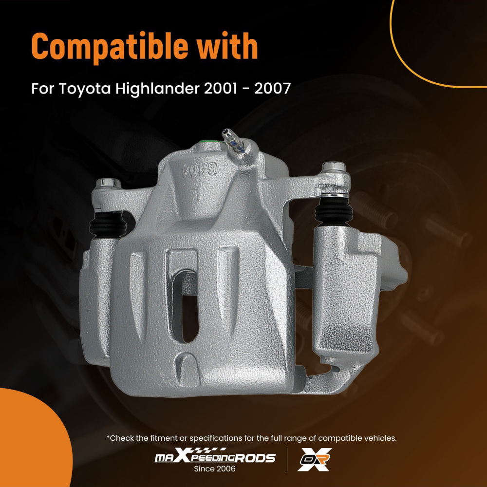 Pair Front Brake Calipers w/Bracket Assembly compatible for Toyota Highlander 2001-2007