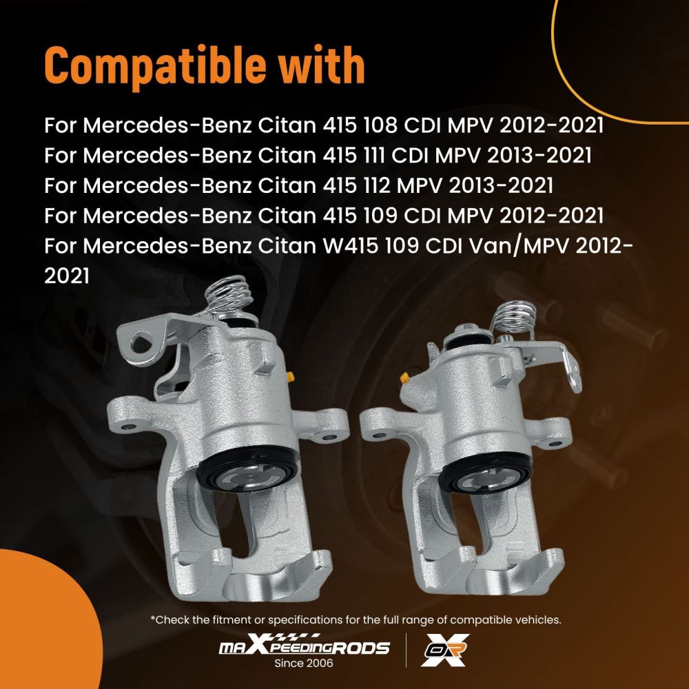 Rear Left Right Brake Caliper compatible for Mercedes-Benz Citan 415 compatible for Renault Kangoo FW0 KW0
