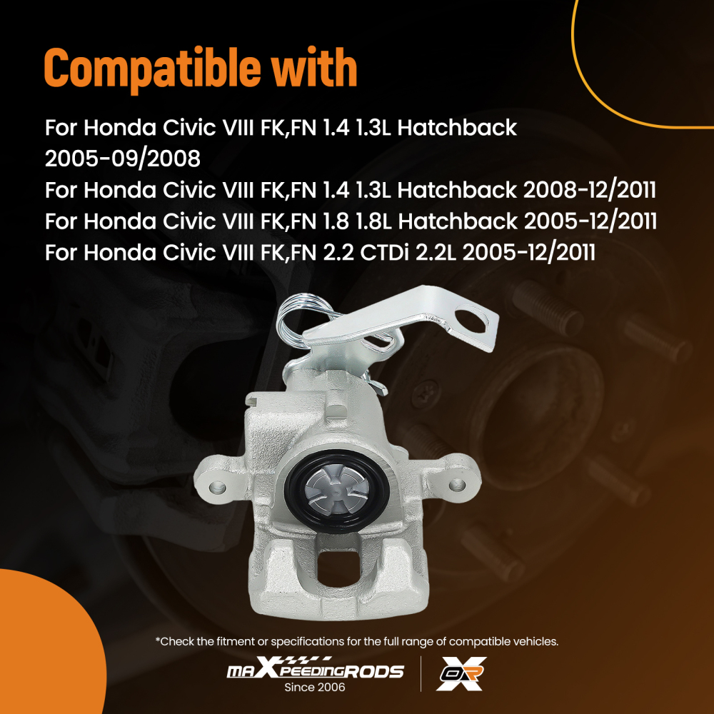 Brake Caliper Rear Right 34mm compatible for Honda Civic VIII 1.3/1.4/1.8/2.0/2.2L