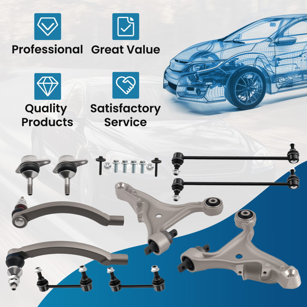 10pc Suspension Front Lower Control Arms Sway Bar compatible for Volvo S60 V70 2001-2007