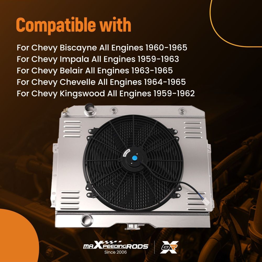 Aluminum 3 Row Radiator Fan Shroud Kit compatible for Chevy Impala 1959-1963 CU281